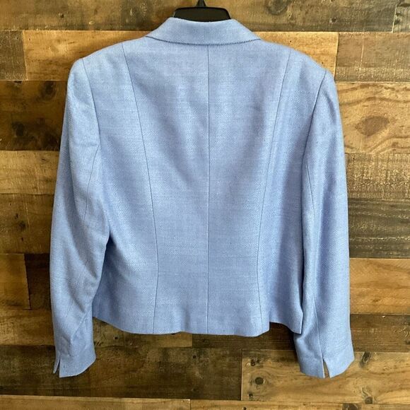 Carlisle Blazer Silk Collar Hidden Zip Snap Front Blue Vintage Shoulder Pads 14 - Picture 9 of 10